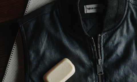Waxed Jacket shown with a bar of wax