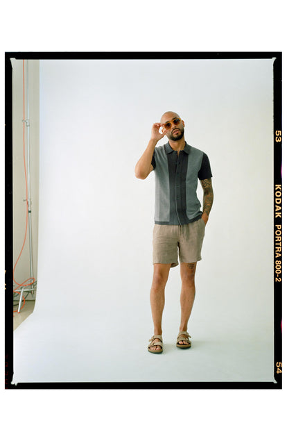 fit model posing in The Apres Short in Canteen Hemp