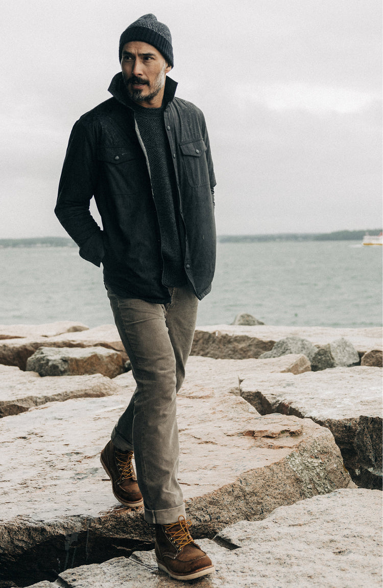 fit model wearing The Democratic All Day Pant in Morel Cord