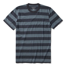 flatlay fo The Cotton Hemp Tee in Storm and Navy Stripe