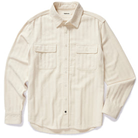 flatlay of The Ledge Shirt in Oyster Herringbone, shown in full