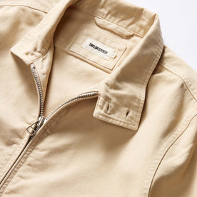 material shot of the collar on The Flint Jacket in Light Khaki Broken Twill