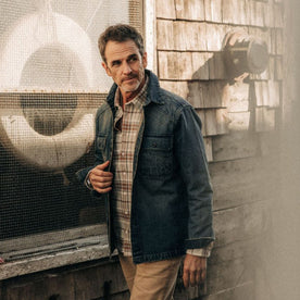 fit model in The Shop Shirt in Sawyer Wash Selvage Denim