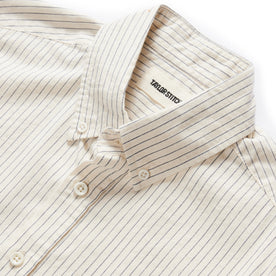 material shot of the collar on The Jack in Indigo Stripe