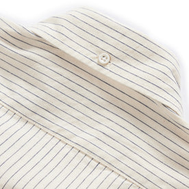 material shot of the back collar button on The Jack in Indigo Stripe