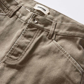 material shot of the waistband on The Camp Pant in Stone Chipped Canvas