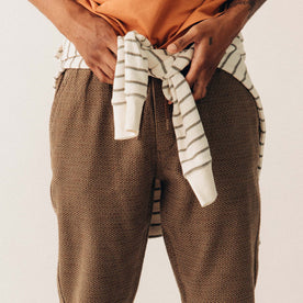fit model showing the front of The Apres Pant in Cypress Sashiko