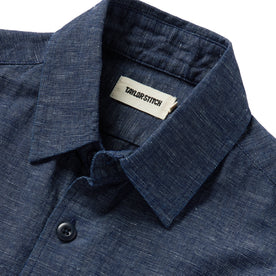 material shot of the collar on The Point Shirt in Indigo Slub