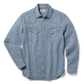 flatlay of The Western Shirt in Indigo Stripe, shown in full