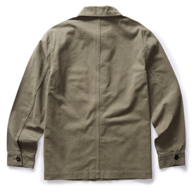 flatlay of the back of The Ojai Jacket in Organic Smoked Olive Foundation Twill