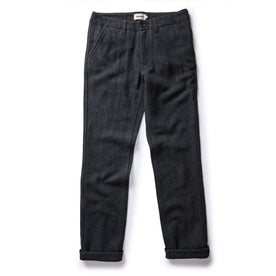 flatlay of The Carnegie Pant in Charcoal Heather Wool, shown in full