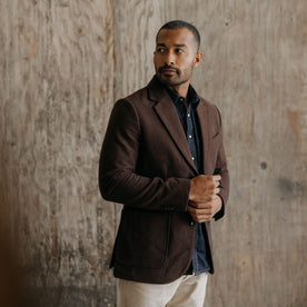 fit model adjusting the cuffs on The Sheffield Sportcoat in Dark Chestnut Moleskin