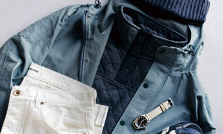 Model wearing The Ledge Shirt and The Workhorse Jacket in Fletcher Wash