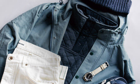 Model wearing The Ledge Shirt and The Workhorse Jacket in Fletcher Wash