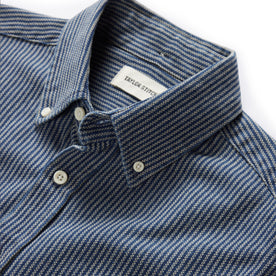 material shot of the three button collar on The Jack in Roped Indigo