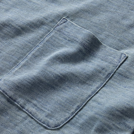 material shot of the front chest pocket on The Organic Cotton Tee in Dyed Indigo